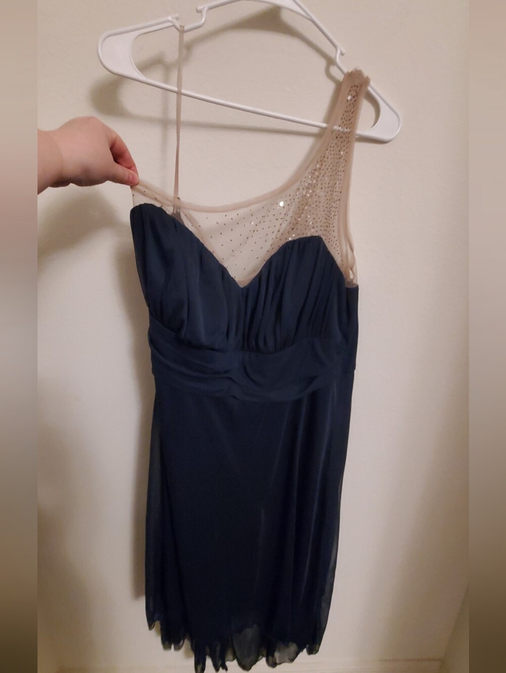 Trixxi Navy Dress with Nude Illusion One-Shoulder Y2k Fairycore Glam Prom